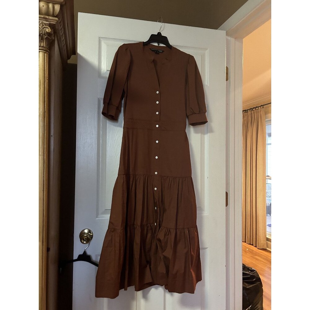 Veronica Beard button t-shirt knit top tiered dress with cotton poplin skirt- S